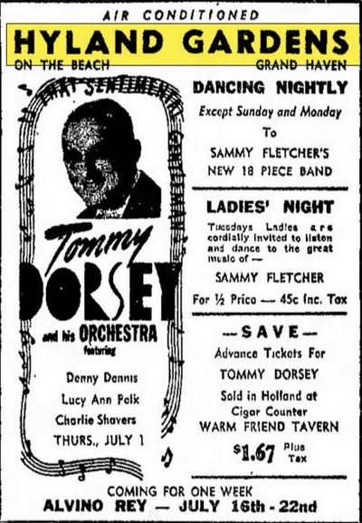 Bil-Mar Beach Hotel (Hyland Gardens Pavilion) - June 1948 Tommy Dorsey Appearing